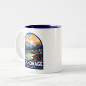 Anchorage Alaska Travel Art Embleem Tweekleurige Koffiemok (Voorkant links)