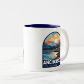 Anchorage Alaska Travel Art Embleem Tweekleurige Koffiemok (Voorkant rechts)
