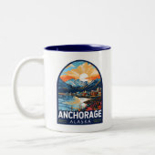 Anchorage Alaska Travel Art Embleem Tweekleurige Koffiemok (Links)