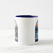 Anchorage Alaska Travel Art Embleem Tweekleurige Koffiemok (Center)