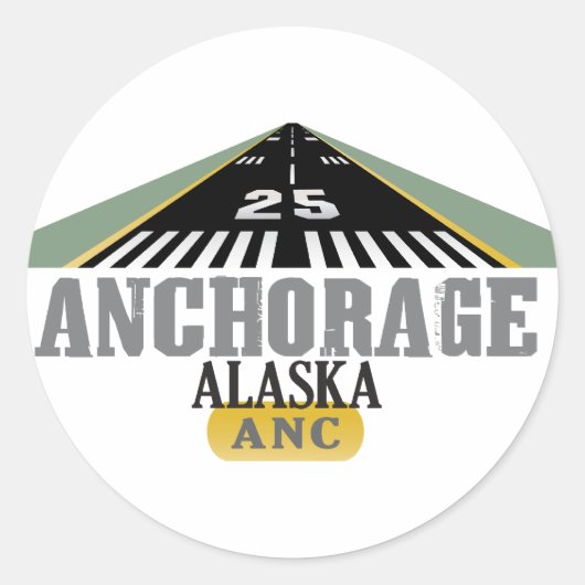 Anchorage Alaska - Vliegveld baan Ronde Sticker (Voorkant)