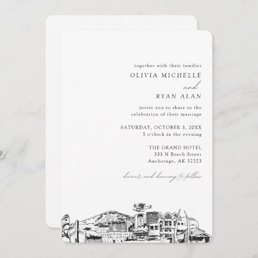 Anchorage Bruiloft Elegante skyline uitnodiging (Voorkant / Achterkant)