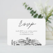 Anchorage Bruiloft Minimalistische Schets RSVP Informatiekaartje (Staand voorkant)