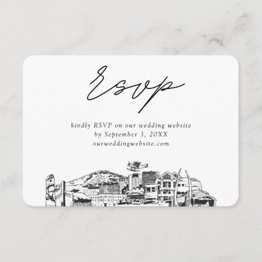 Anchorage Bruiloft Minimalistische Schets RSVP Informatiekaartje (Voorkant)