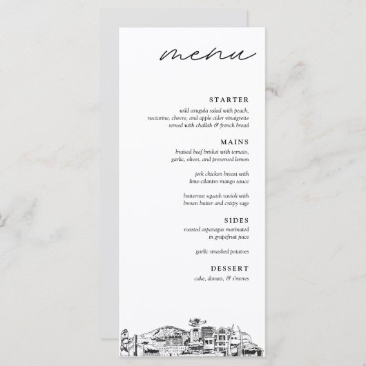Anchorage Skyline Modern Wedding Dinner Menu (Voorkant / Achterkant)