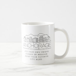 Anchorage Stylized Skyline   Aangepaste slogan  Koffiemok