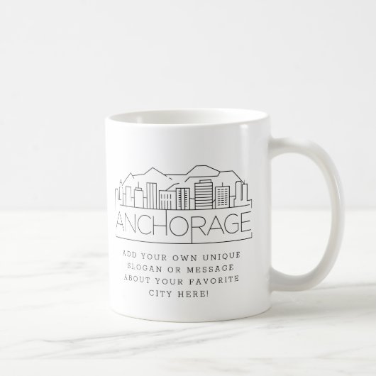 Anchorage Stylized Skyline | Aangepaste slogan  Koffiemok (Rechts)