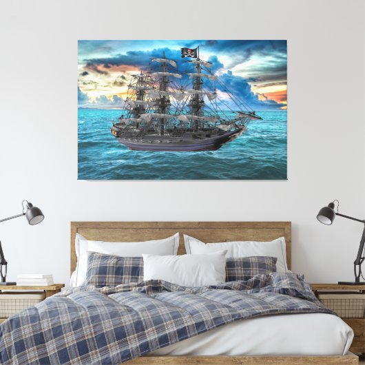ANCHORED PIRATE SHIP OP SUNSET CANVAS AFDRUK (Insitu (Slaapkamer))