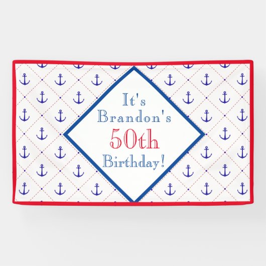 Anchors Away 50th Birthday Party Spandoek (Horizontaal)