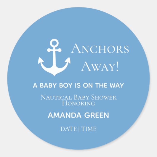 Anchors Away Blue and White Anchor Ronde Sticker (Voorkant)