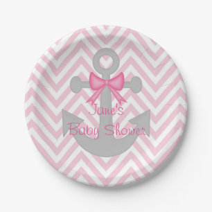 Anchors Away Girl Baby shower Paper Borden Papieren Bordje