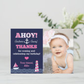 Anchors Away Girl's Nautical Photo Bedankt Opmerki (Staand voorkant)