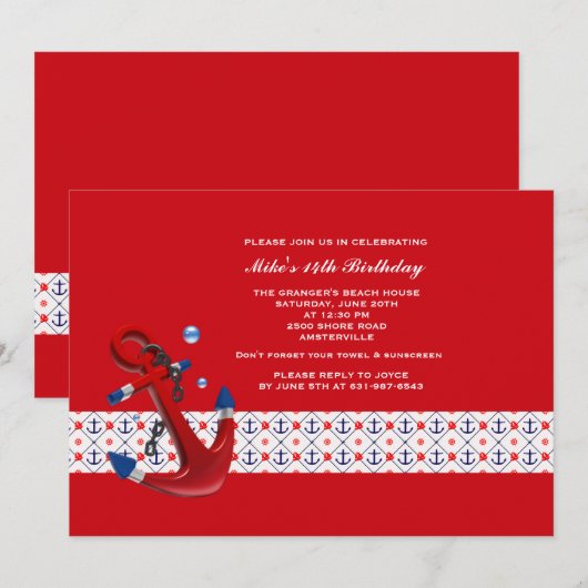 Anchors Away Invitation Kaart (Voorkant / Achterkant)