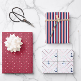 Anchors Away Nautical 3 Piece Set Red White Inpakpapier Vel