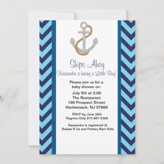 Anchors Away Nautical Baby shower Invitation Kaart (Voorkant)