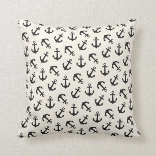 Anchors Away Nautical Pattern Cream. Black Kussen