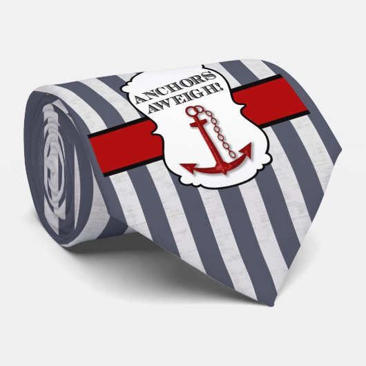 Anchors Away Nautical Thormish Blue Striped Stropdas (Opgerold)