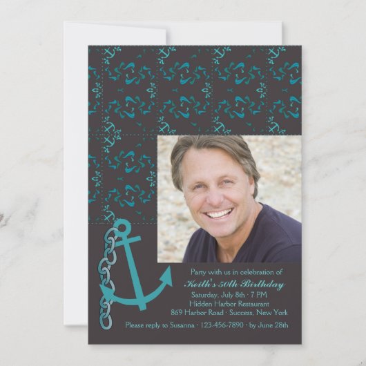 Anchors Away Photo Nautical Invitation Kaart (Voorkant)