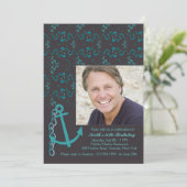 Anchors Away Photo Nautical Invitation Kaart (Staand voorkant)
