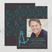Anchors Away Photo Nautical Invitation Kaart (Voorkant / Achterkant)