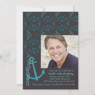Anchors Away Photo Nautical Invitation Kaart