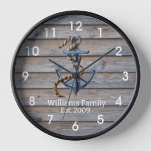 Anchors Away Wall Clock Black Wooden Lijst
