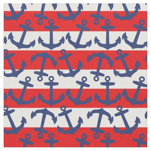 Anchors Aweeg, Nautical Stripes Fabric Stof (Close Up)