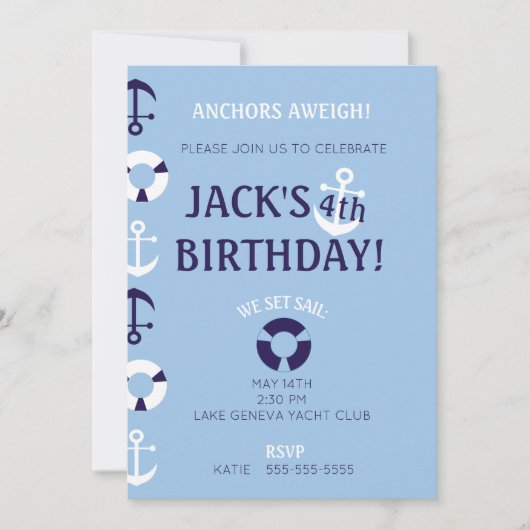 Anchors Aweigh Birthday Invitation Kaart (Voorkant)