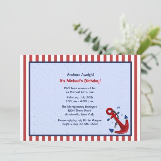 Anchors Aweigh Birthday Party Invitation Kaart (Staand voorkant)