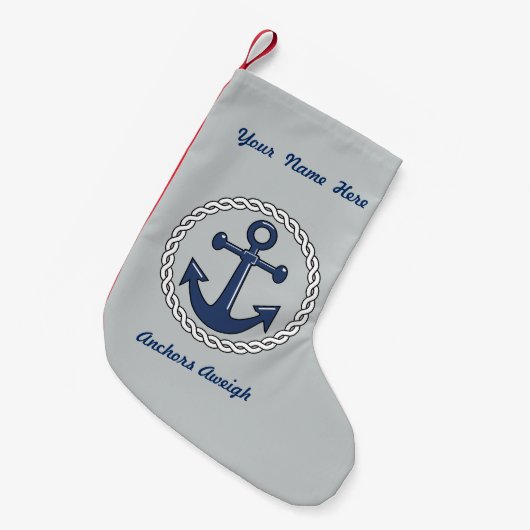 Anchors Aweigh Gray Personalized Kleine Kerstsok (Voorkant (Hangend))