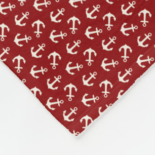 Anchors Aweigh Nautical Pattern in Red and White Fleece Deken
