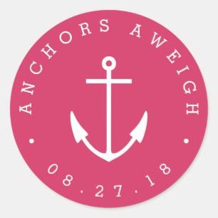 Anchors Aweigh Roze Nautisch Baby shower Ronde Sticker