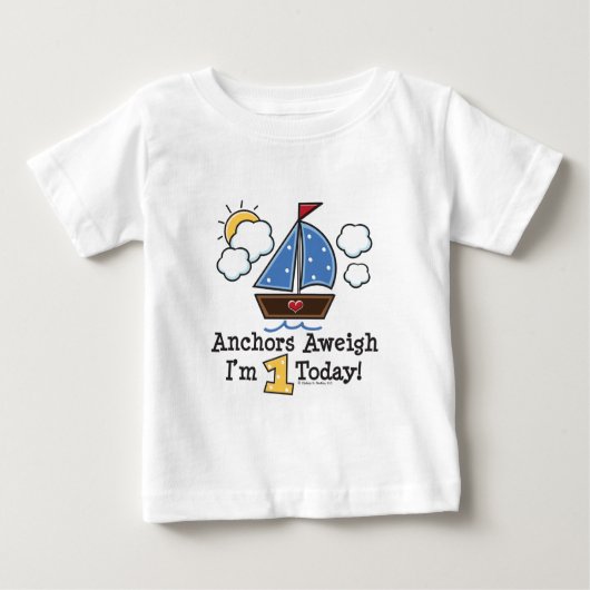 Anchors Aweigh Sailboat 1st Birthday T shirt (Voorkant)