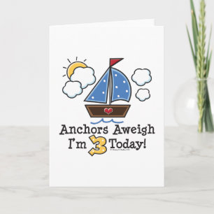 Anchors Aweigh Sailboat 3rd Birthday Invitation