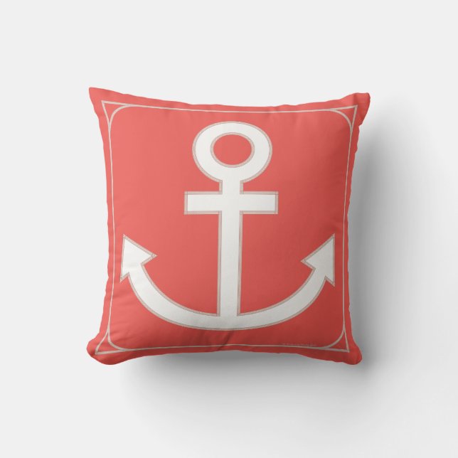 Anchors Aweigh Seafarer Pillow in Tangerine Kussen (Voorkant)