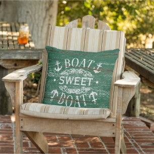 Anchors Boat Sweet Boat Quote on Woodgrain Plantag Buitenkussen