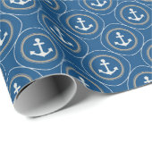 Anchors Nautical Vibrant Navy Blue Sailor Circles Cadeaupapier (Rol Hoek)