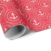 Anchors Nautical Vibrant Red Sailor cirkels Cadeaupapier (Rol Hoek)