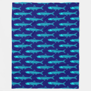 Anchovy Pattern - Cyaan en diepe marine Fleece Deken