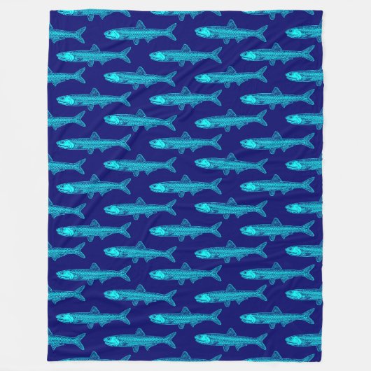 Anchovy Pattern - Cyaan en diepe marine Fleece Deken (Voorkant)
