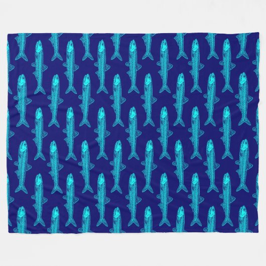 Anchovy Pattern - Cyaan en diepe marine Fleece Deken (Voorkant (Horizontaal))