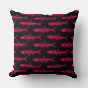 Anchovy Pattern - Neon Rood en Zwart Kussen