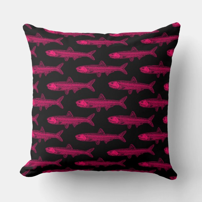 Anchovy Pattern - Neon Rood en Zwart Kussen (Voorkant)