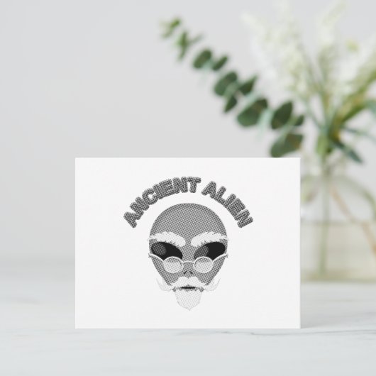 Ancient Alien Head Newsprint Briefkaart (Staand voorkant)