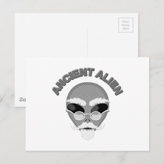 Ancient Alien Head Newsprint Briefkaart (Voorkant / Achterkant)