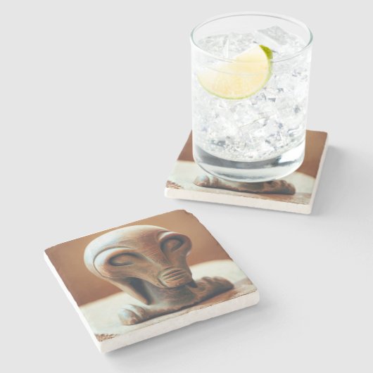 Ancient Alien Statue Stenen Onderzetter (Zijkant)