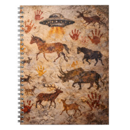 Ancient aliens, cave art UFO mystery spiral notebo Notitieboek
