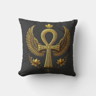 Ancient Ankh Power Divine Gold Black Decor Kussen