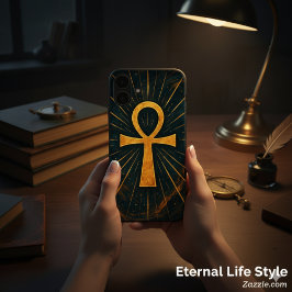 Ancient Ankh Sacred Mystique Gold Radiance iPhone 16 Plus Hoesje
