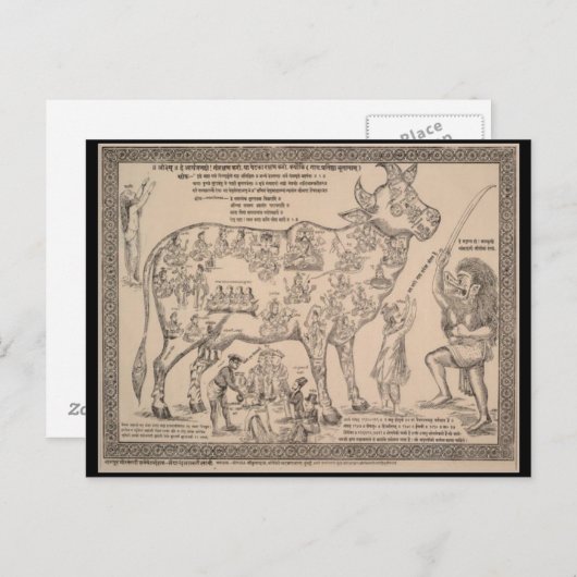 Ancient Art Briefkaart, Hindoe Goddelijke Koe Graf Briefkaart (Voorkant / Achterkant)